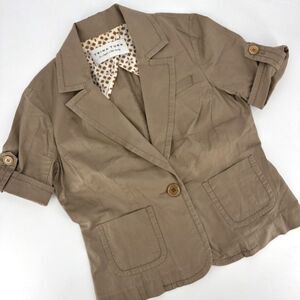 Trina Turk Women's Short Sleeve One Button Cropped Blazer Cream Tan Size Medium